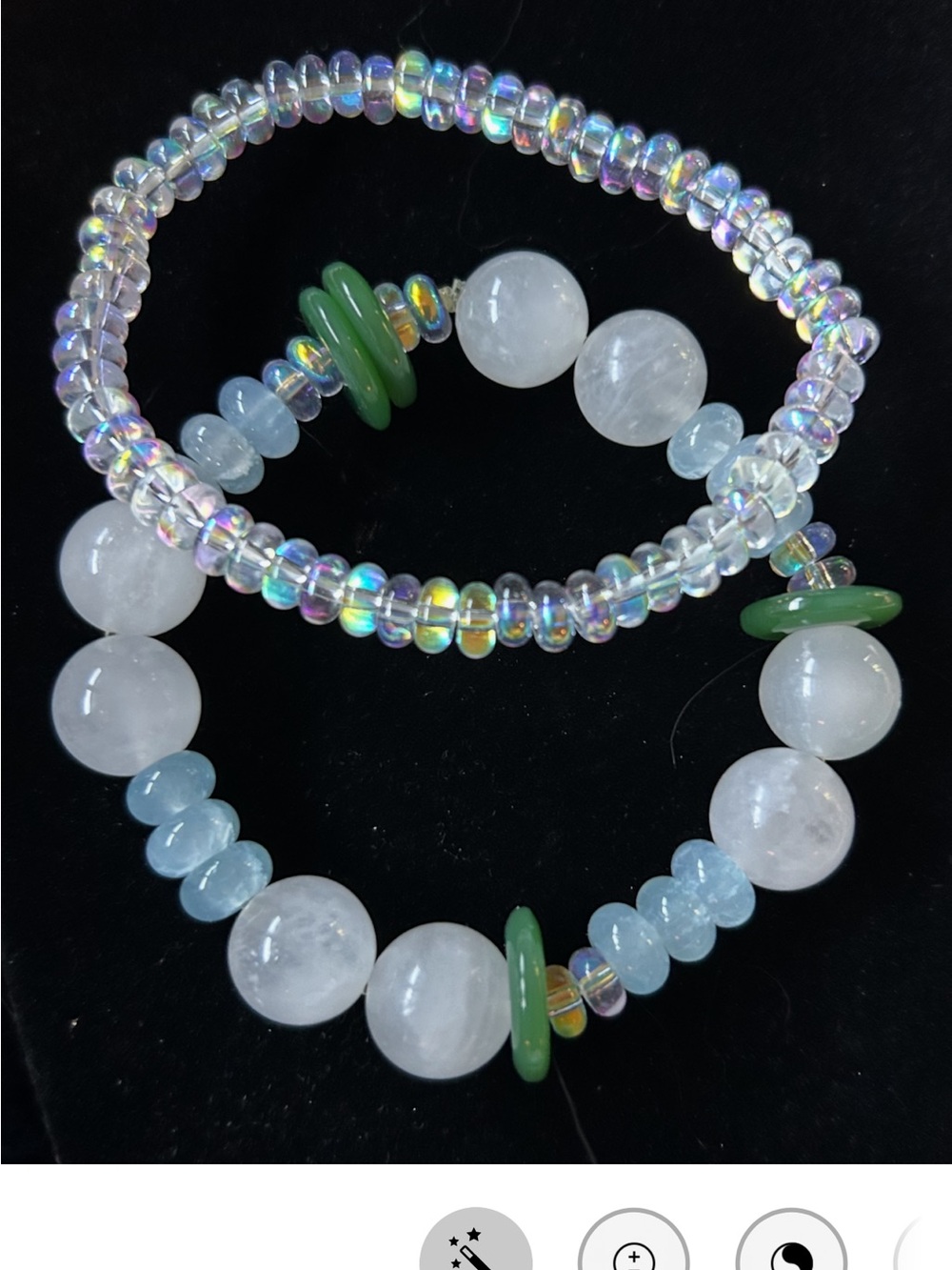 Handcrafted Quartz Agate Opalite and Jade glass bracelet set